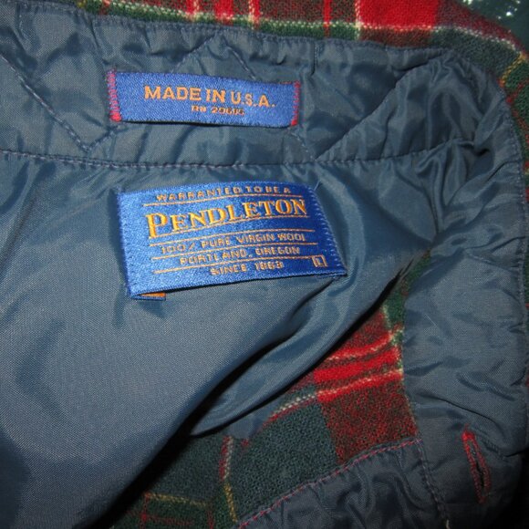 Pendleton Vintage L Button Shirt Top 100% Wool Flannel Plaid Red Green USA Warm - Picture 3 of 3